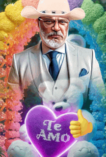 a man in a suit and tie holds a purple heart that says te amo