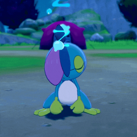 a blue and purple cartoon character with the letter z on its head