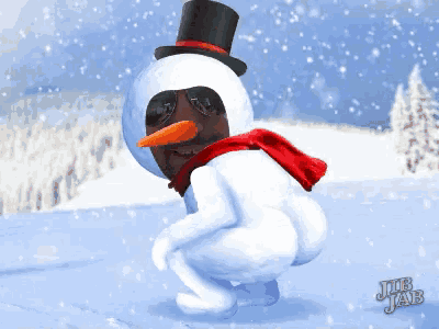 a cartoon of a snowman with a top hat and scarf