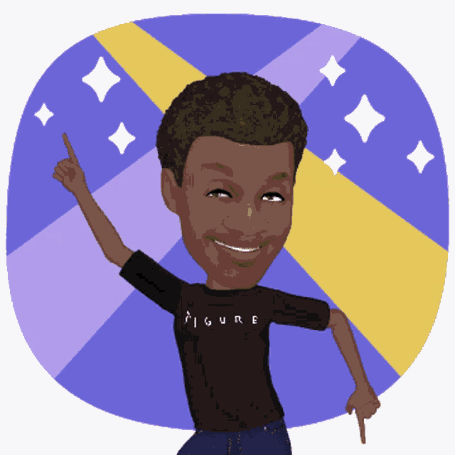 a cartoon drawing of a man wearing a black figure shirt