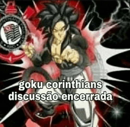 goku corinthians discussao encerrada is a cartoon character with a microphone in his hand .