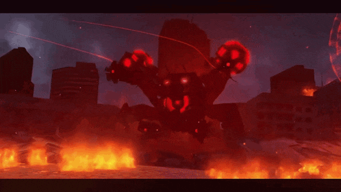 a giant monster with a red light coming out of it