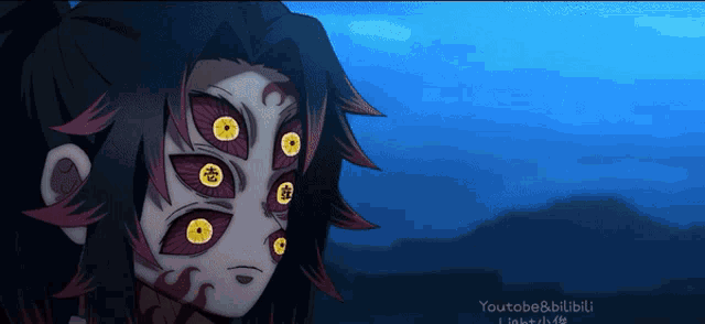 a drawing of a person with yellow eyes and the words youtube & biibili