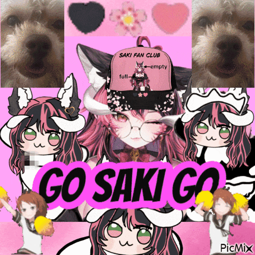 a collage of anime characters with the words go saki go in the middle