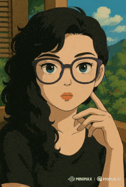 a cartoon of a girl wearing glasses and a black shirt with the words minimax and hailuo ai on the bottom