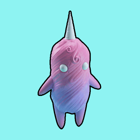 a pink and blue unicorn with a white horn