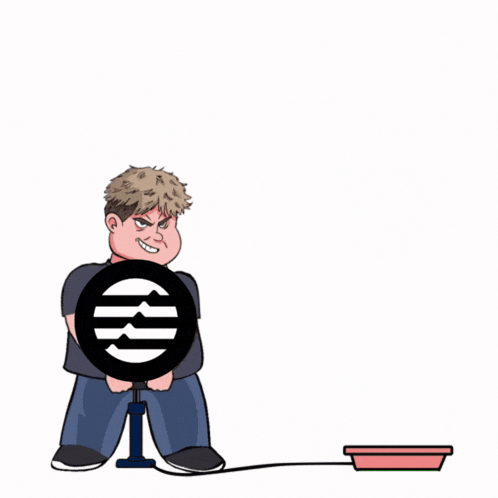 a cartoon of a man pumping up a green candle with the words pump it above him