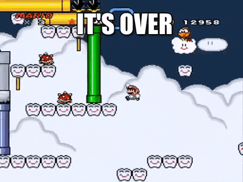 a screenshot of a video game with the words it 's over at the top