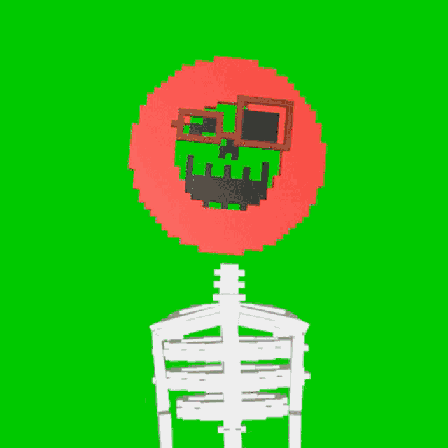 a pixel art of a skeleton with a smiley face on it 's head