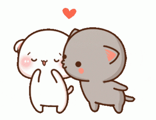 a couple of cartoon animals standing next to each other with a heart in the background