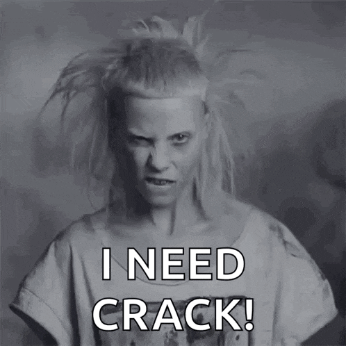 a woman with dreadlocks is making a funny face and says `` i need crack '' .