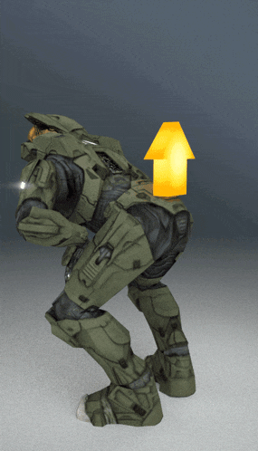 a video game character with an arrow pointing upwards