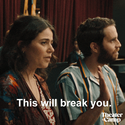 a man and a woman sitting next to each other with the words this will break you