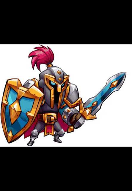 a cartoon knight with a sword and shield on a white background