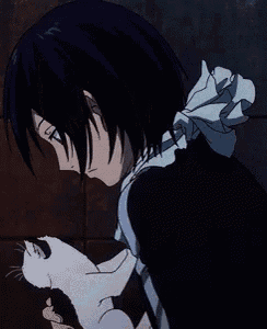 a man is holding a cat in his hands and smiling .
