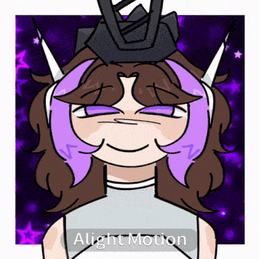 a drawing of a girl with purple hair and the words alight motion on the bottom right
