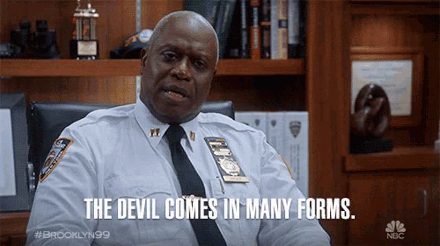 a police officer says the devil comes in many forms while sitting in a chair