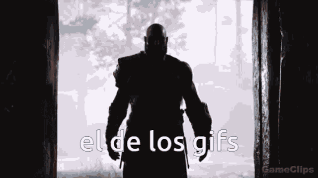 a silhouette of a man standing in a doorway with the words el de los gifs written on the bottom