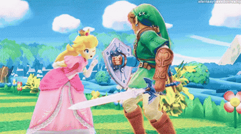 princess peach and link are fighting in a video game .