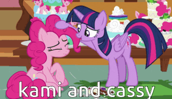 a cartoon of pinkie pie and twilight sparkle with the caption kami and cassy