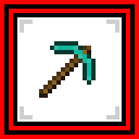 a pixel art image of a pickaxe with a yellow frame around it