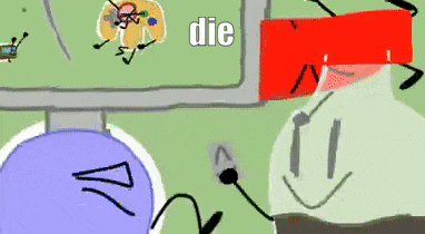 a cartoon character is standing next to a bottle of soda and a computer monitor .