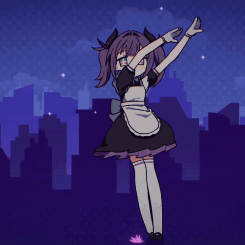 a girl in a maid outfit is standing in front of a heart