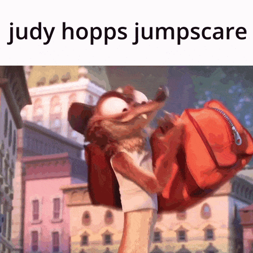 judy hopps jumpscaro is a cartoon character holding a backpack