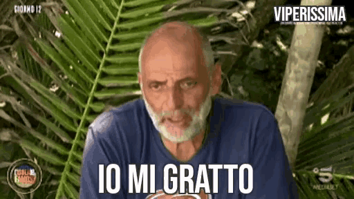 a man with a beard is wearing a blue shirt that says " io mi gratto "