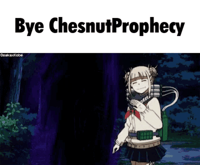 a picture of a girl in a school uniform with the words bye chestnut prophecy above her .