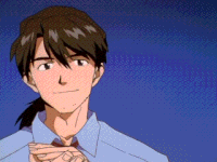 a man in a blue shirt and tie has his hands folded in front of his face