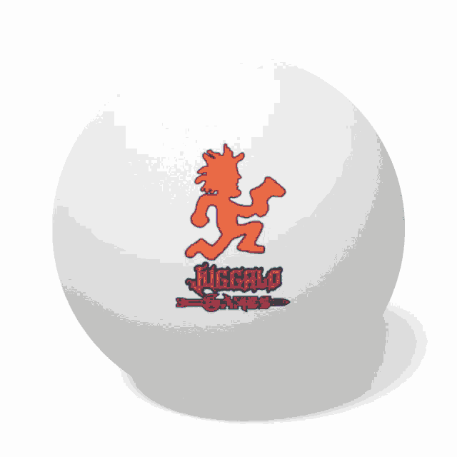 a white ball with a purple logo for juggalo on it