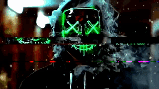 a person wearing a mask that says xx is smoking a cigarette