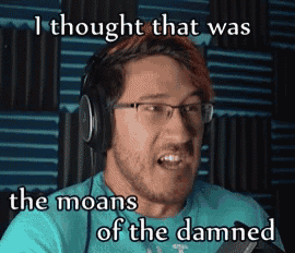 a man wearing headphones and glasses is saying i thought that was the moans of the damned