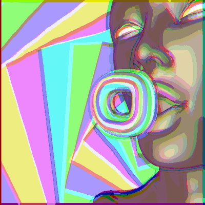 a painting of a woman blowing a rainbow colored bubble