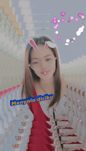 a girl wearing bunny ears and the words menyandangiku on the bottom right