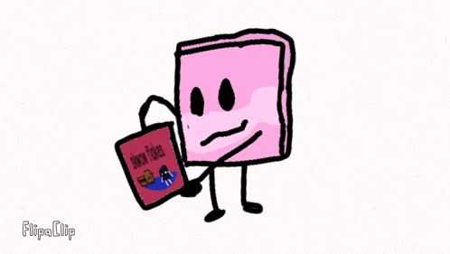 a cartoon character is holding a book titled sixteen takes