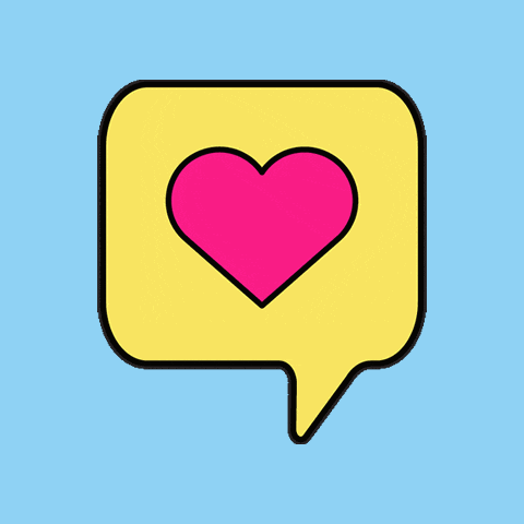 a speech bubble with a pink heart inside of it