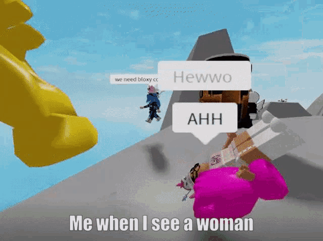 a screenshot of a video game that says me when i see a woman on it