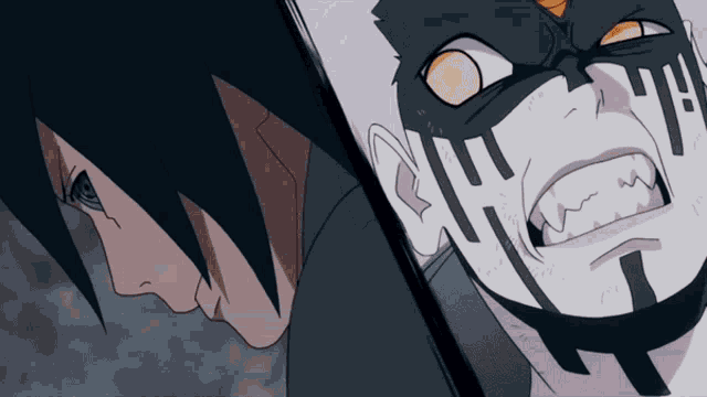 a cartoon of a man with a mask on his face looking at another man