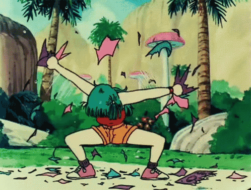 a cartoon of a girl breaking a glass with her arms outstretched