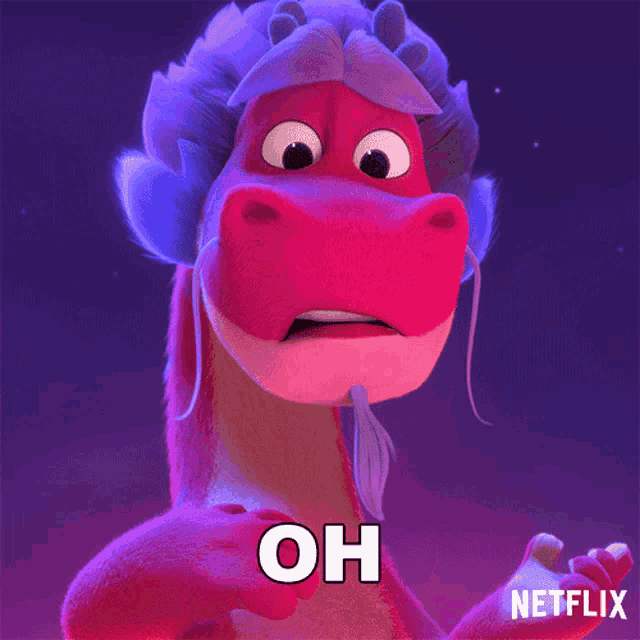 a pink cartoon dragon with the word oh written on it