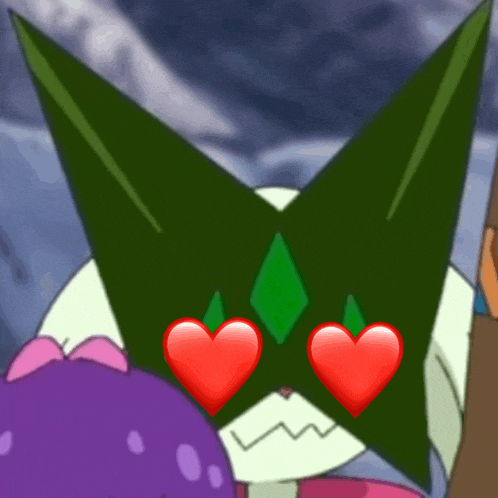 a cartoon character with two red hearts in his eyes