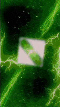 a green background with a white square and lightning