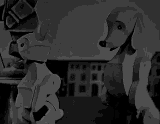 a black and white drawing of a dog and a duck