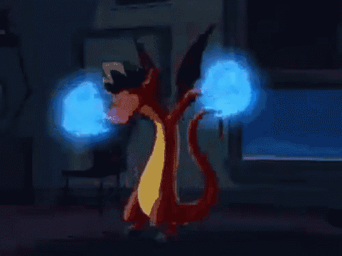 a cartoon character is surrounded by a blue swirl of smoke .