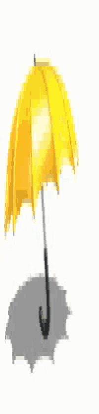a yellow umbrella with a black handle is laying on the ground