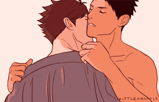 a drawing of a man kissing another man with the name kittlekratle below it