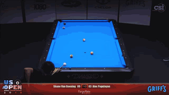 a man in an usa shirt is playing pool