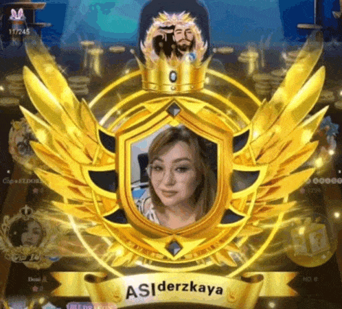 a gold emblem with a woman 's face and the name asiderzkaya on it